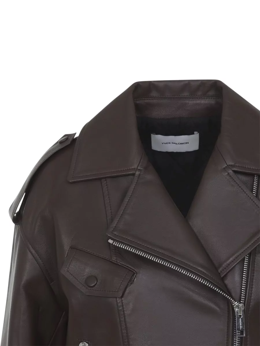 Yves Salomon Lamb Leather Cropped Biker Jacket