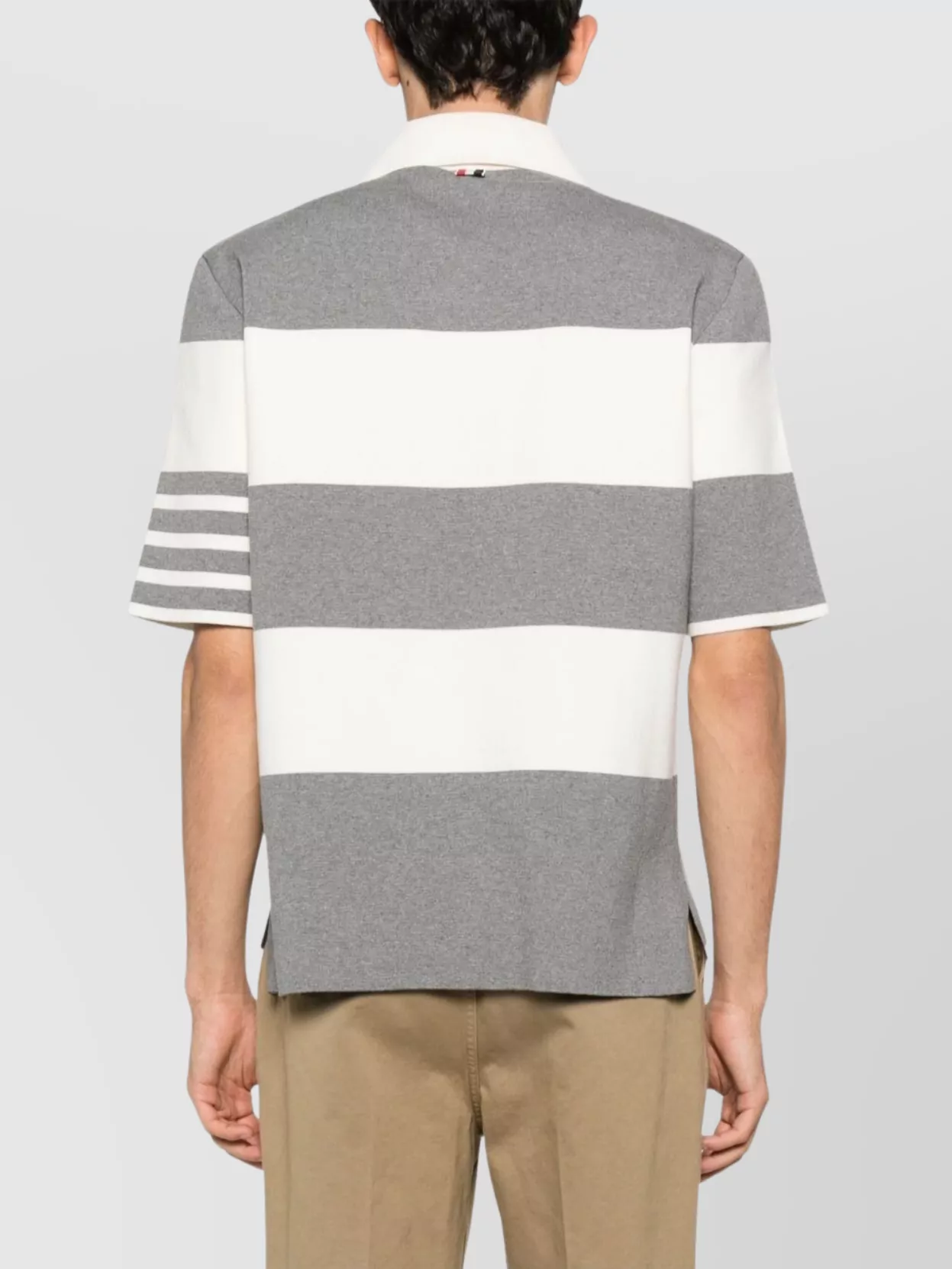Thom Browne Short-sleeved Polo Shirt With Horizontal Stripes And Classic Collar In Green