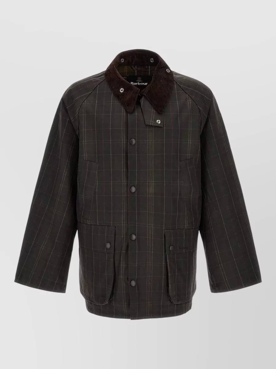 Barbour waxed cotton tartan single breasted coat