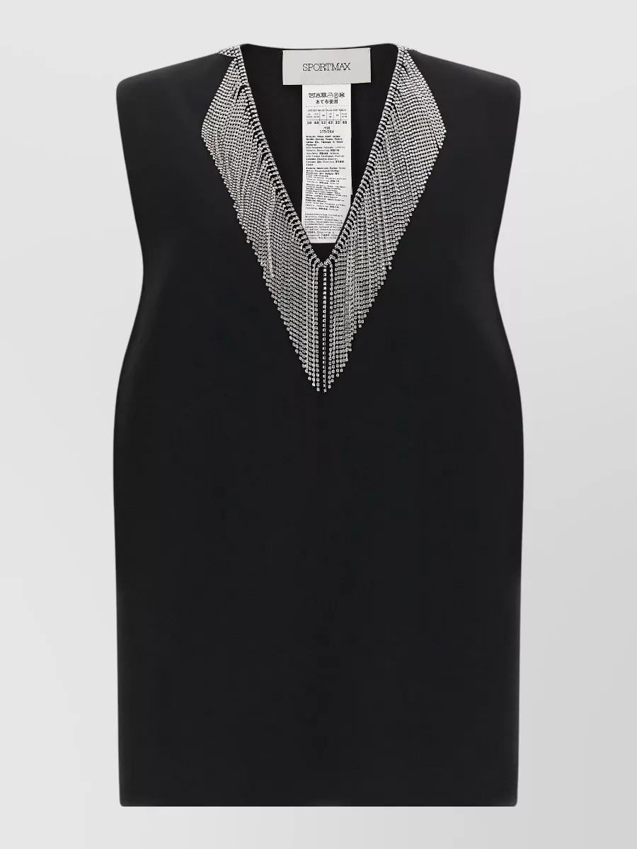 Sportmax Crystal-Embellished V-Neck Sleeveless Top