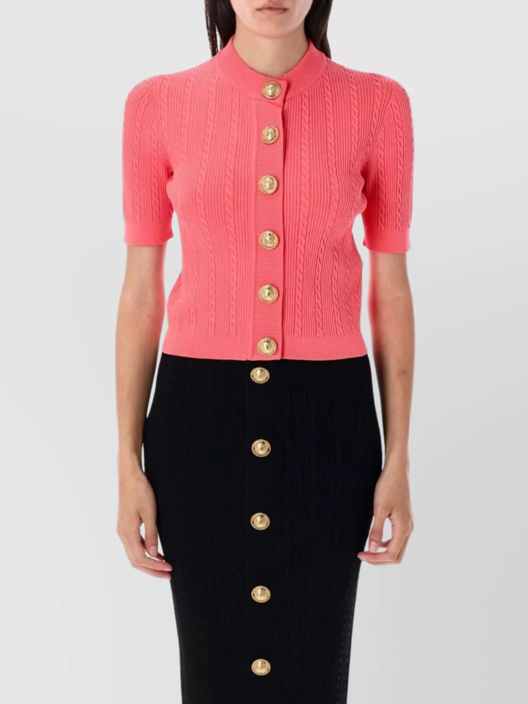 Balmain Cable Knit Short Sleeve Cardigan