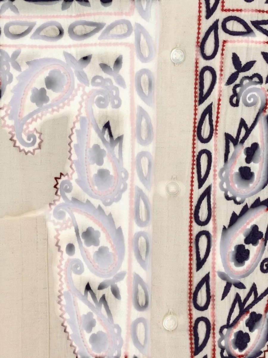 Baziszt Silk Embroidered Cuban-Collar Shirt