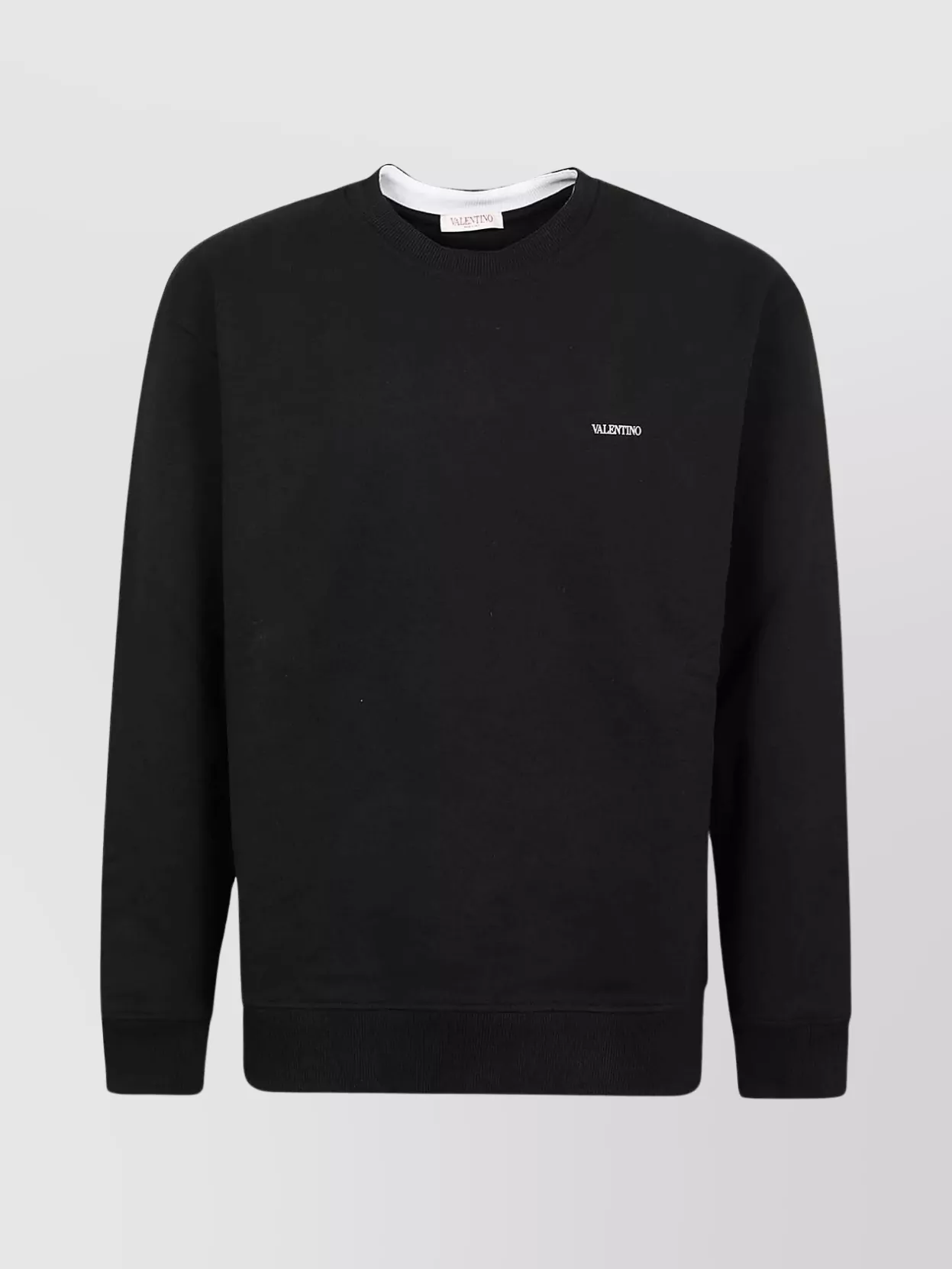 Shop Valentino Classic Crewneck Sweater With Ribbed Hem And Cuffs In Black