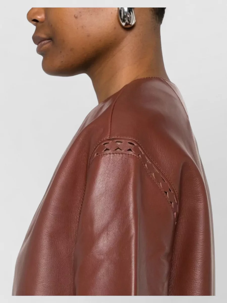 Yves Salomon Laser Cut Leather Cropped Jacket
