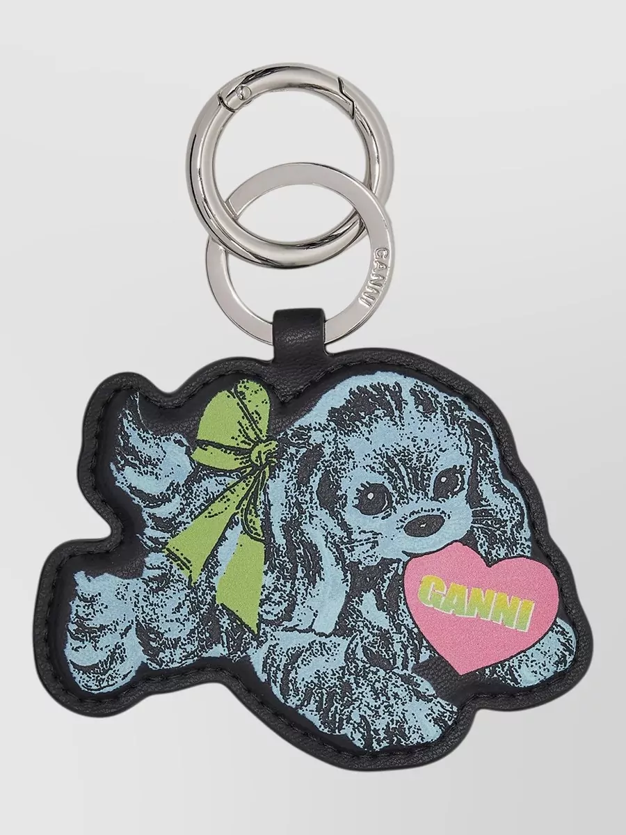 Ganni leather puppy keyring