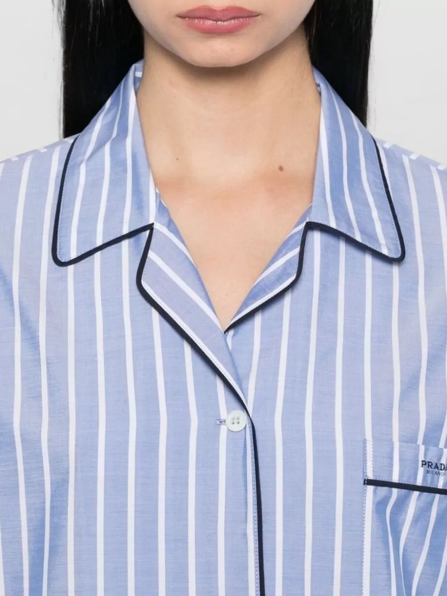 Prada Striped Cotton Poplin Long-Sleeve Shirt