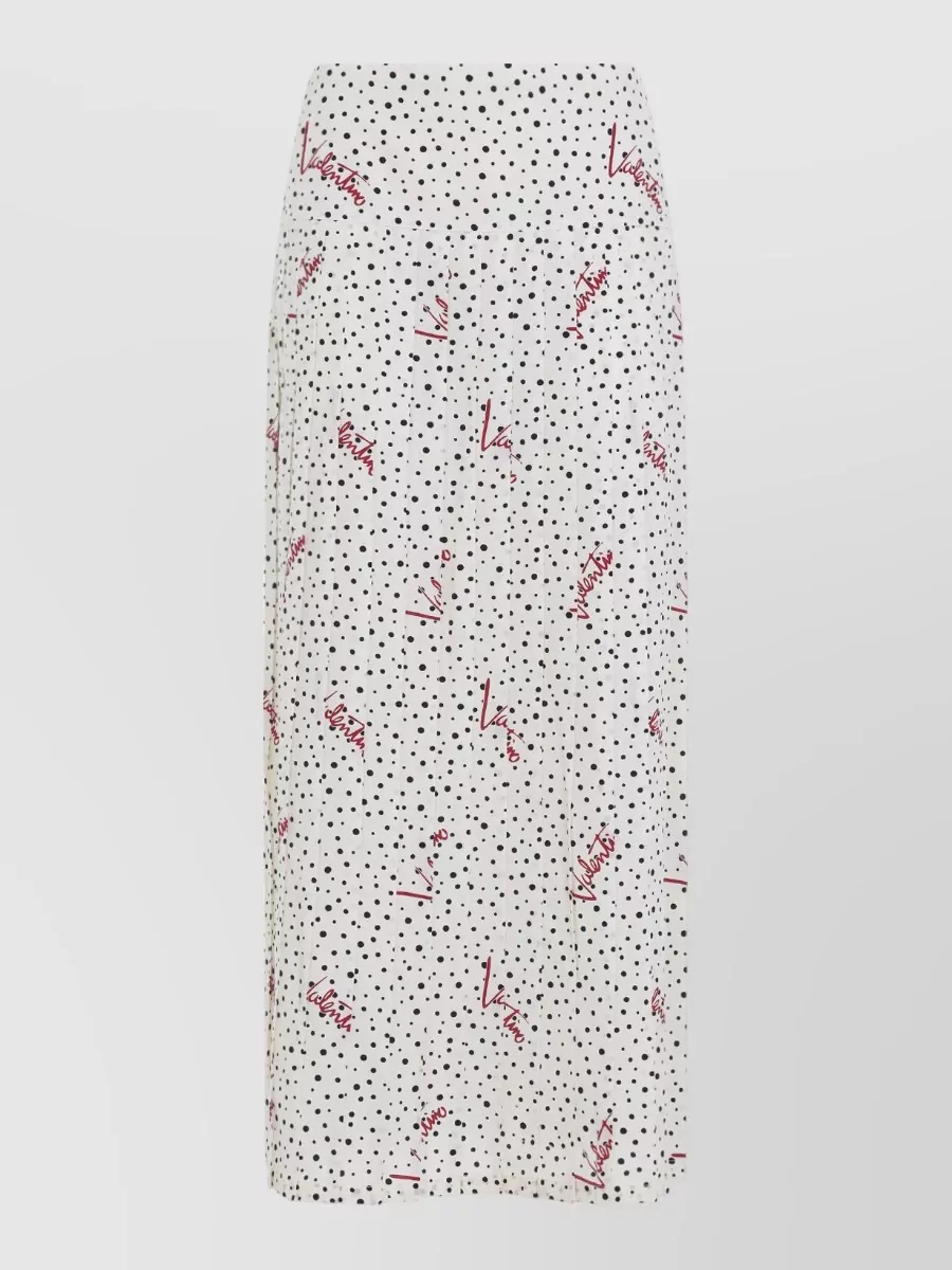 Valentino Silk Pleated Logo Print Midi Skirt