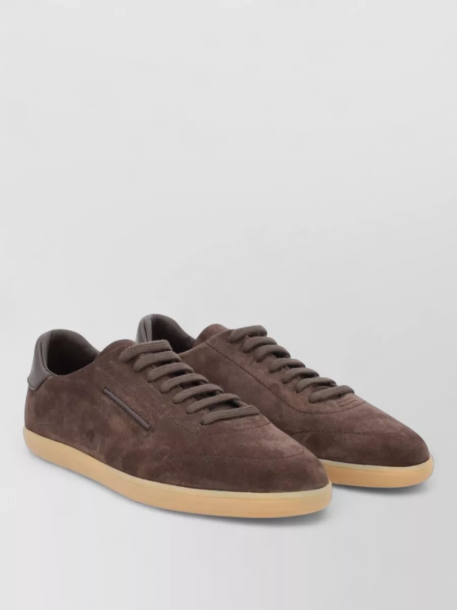 Zegna Low Top Suede Sneakers Round Toe