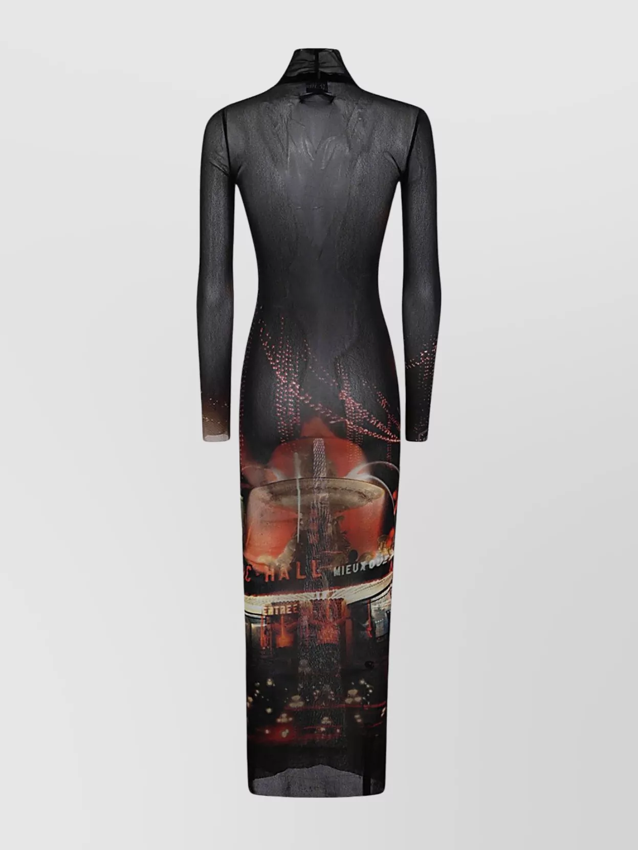 Jean Paul Gaultier Mesh Long Dress Printed "pigalle" In Black