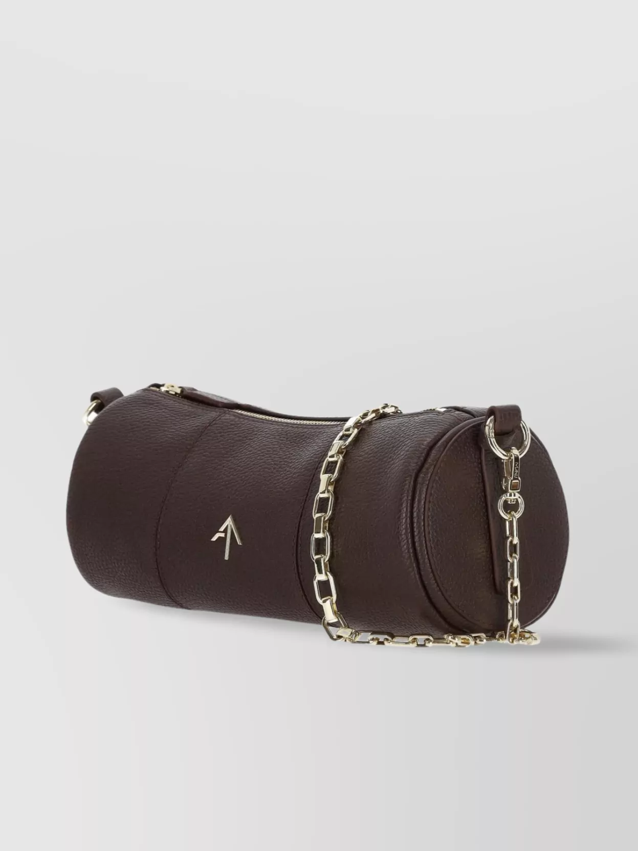 Manu Atelier Brown Cylinder Shoulder Bag With Chain-Link Strap