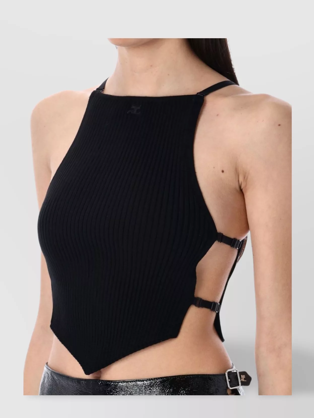 Shop Courrèges Halter Neck Rib Knit Top