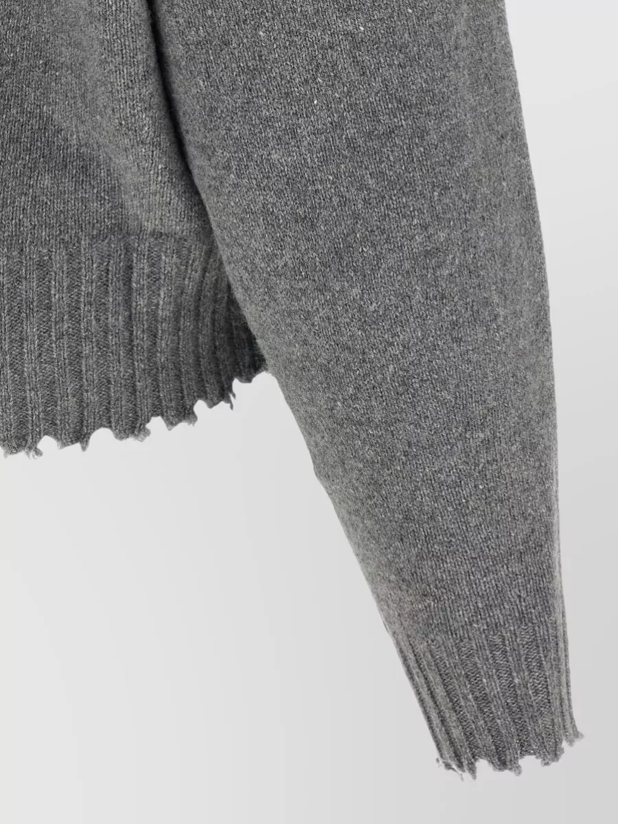 Nude Cashmere V-Neck Frayed-Hem Sweater