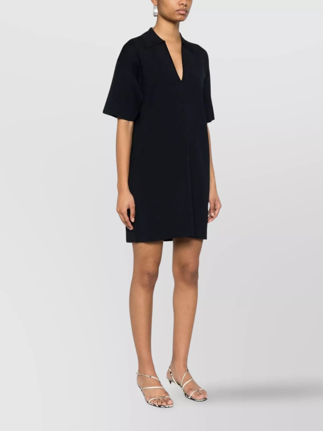 P.a.r.o.s.h Mini T-shirt Dress V-neck Collar Detail In Black