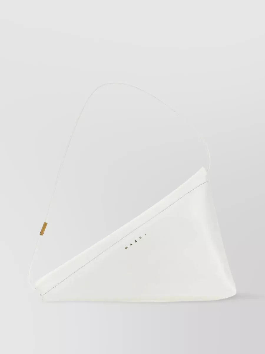 Shop Marni Triangular Leather Handbag With Metallic Accents In White