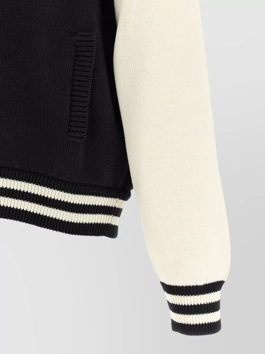 Kenzo Cotton Nylon Ribbed Zip Varsity Cardigan