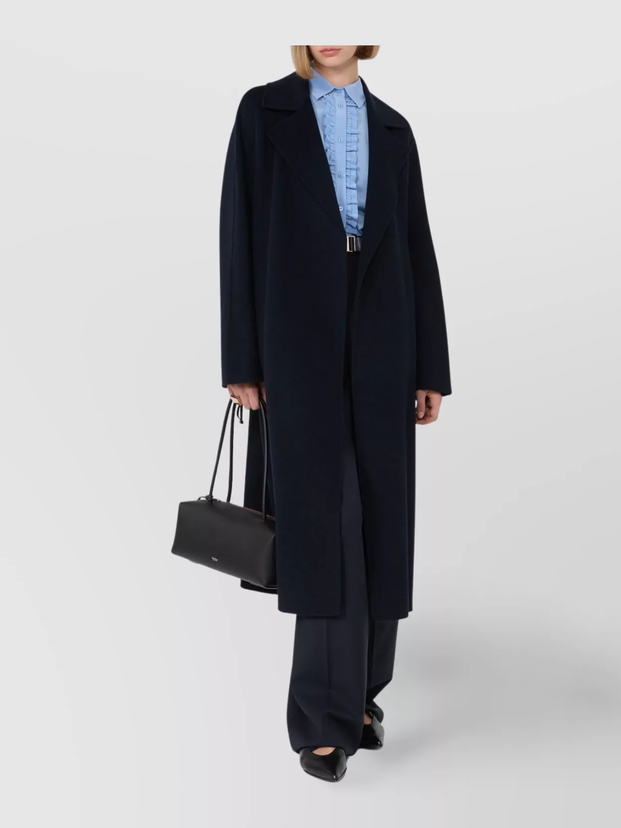 Max Mara Long Virgin Wool Coat With Pointed Collar In Blue