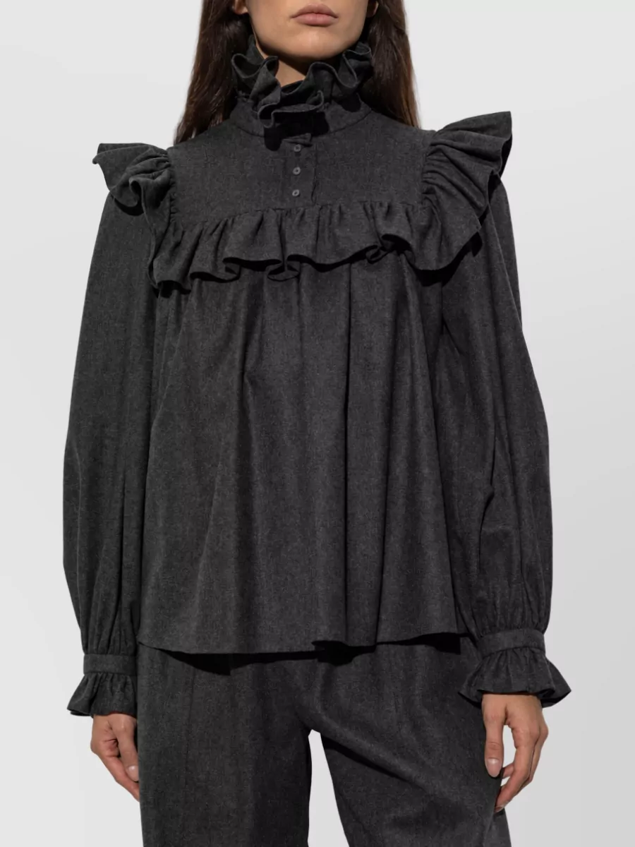 Chloé Wool Cashmere Ruffled Turtleneck Top