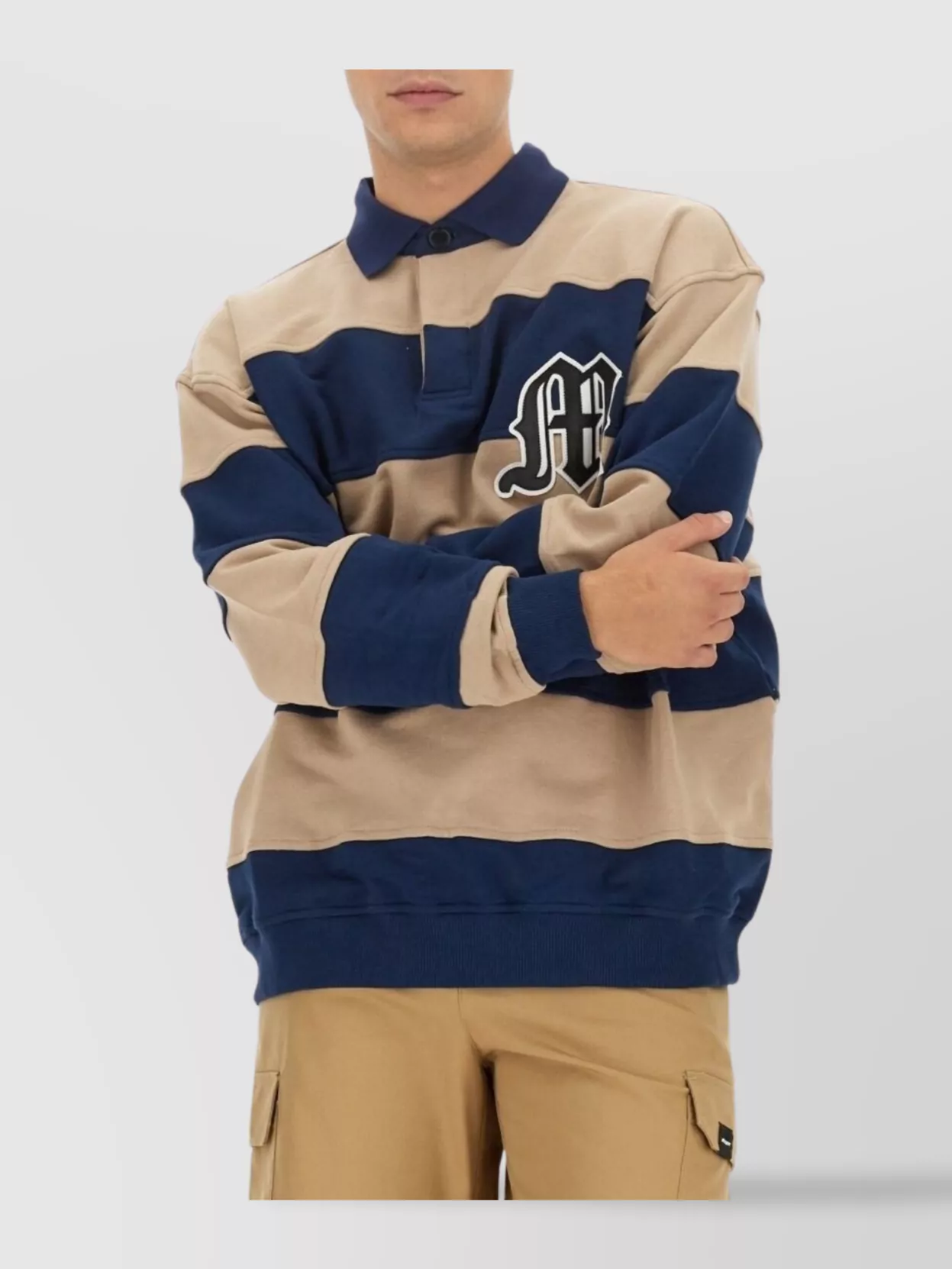 Msgm Logo Striped Polo Collar Sweatshirt