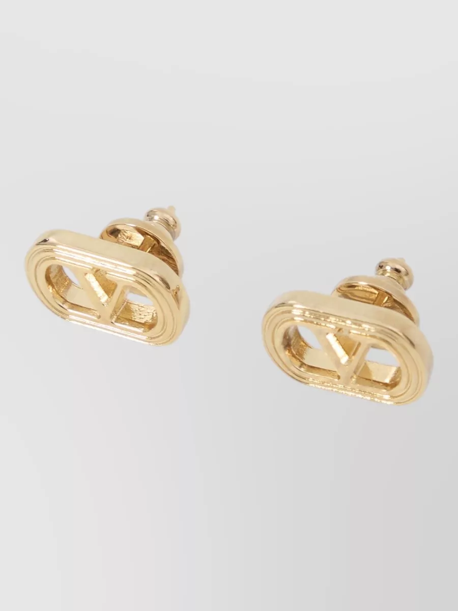 Valentino Garavani Oval Brass Stud Earrings Modern Design