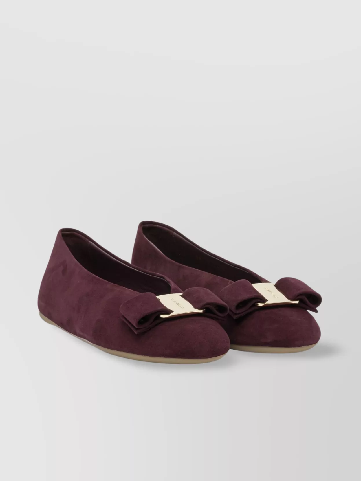 Ferragamo Bow Detail Flat Sole Ballerina Shoes In Burgundy