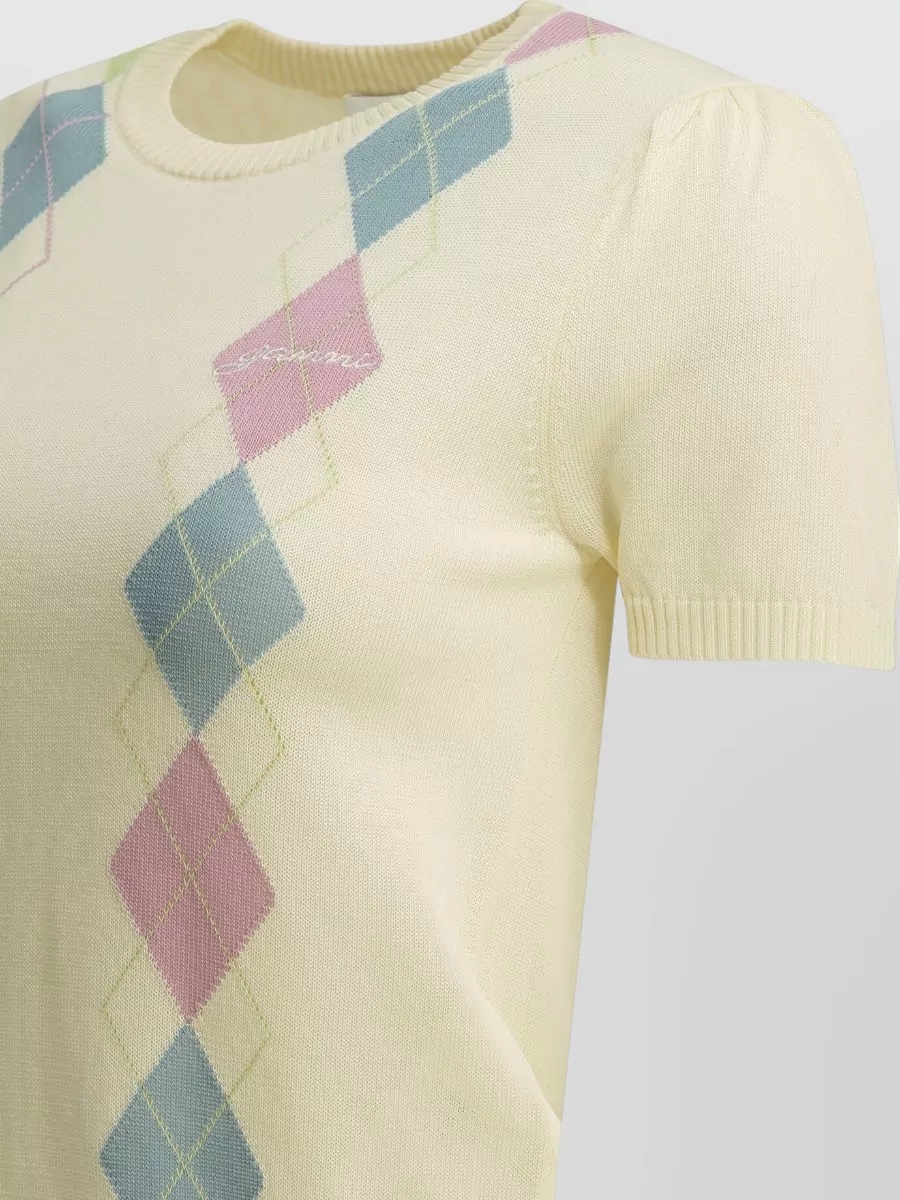 Ganni Organic Cotton Argyle Crewneck Sweater