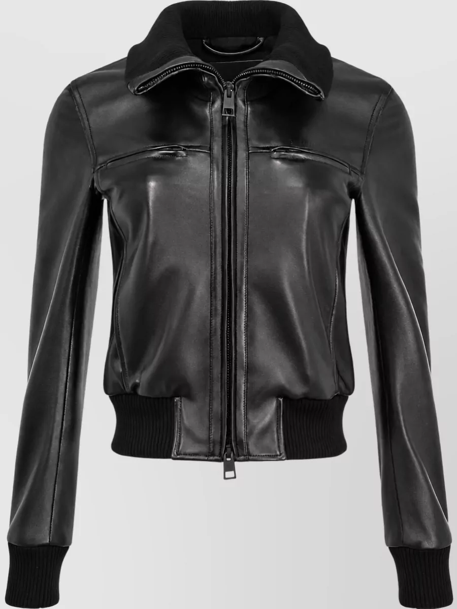 Balenciaga leather high collar fitted coat