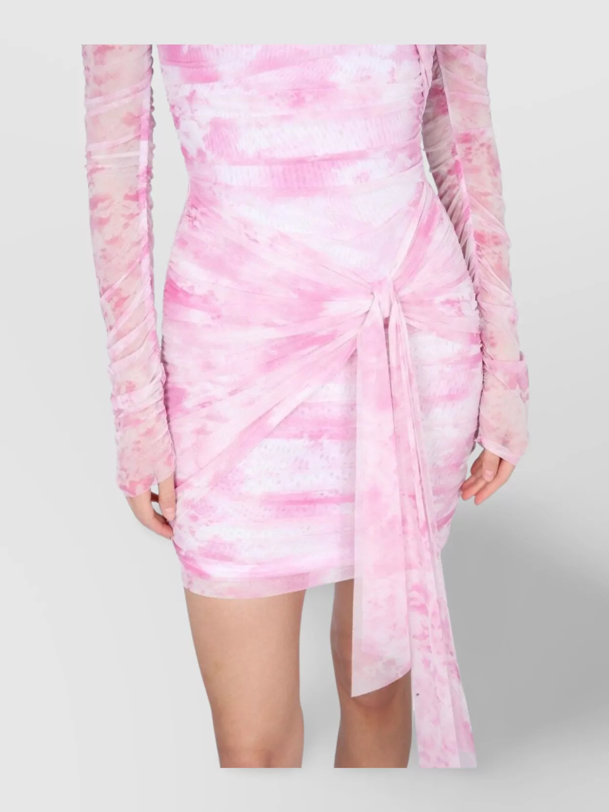Msgm Sheer Sleeve Mini Dress Tie-Dye Pattern