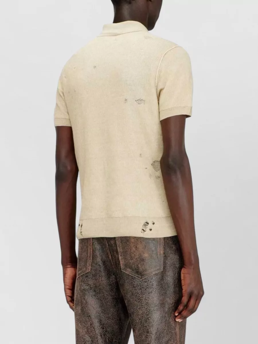 Diesel Linen Distressed Short-Sleeve Polo Shirt