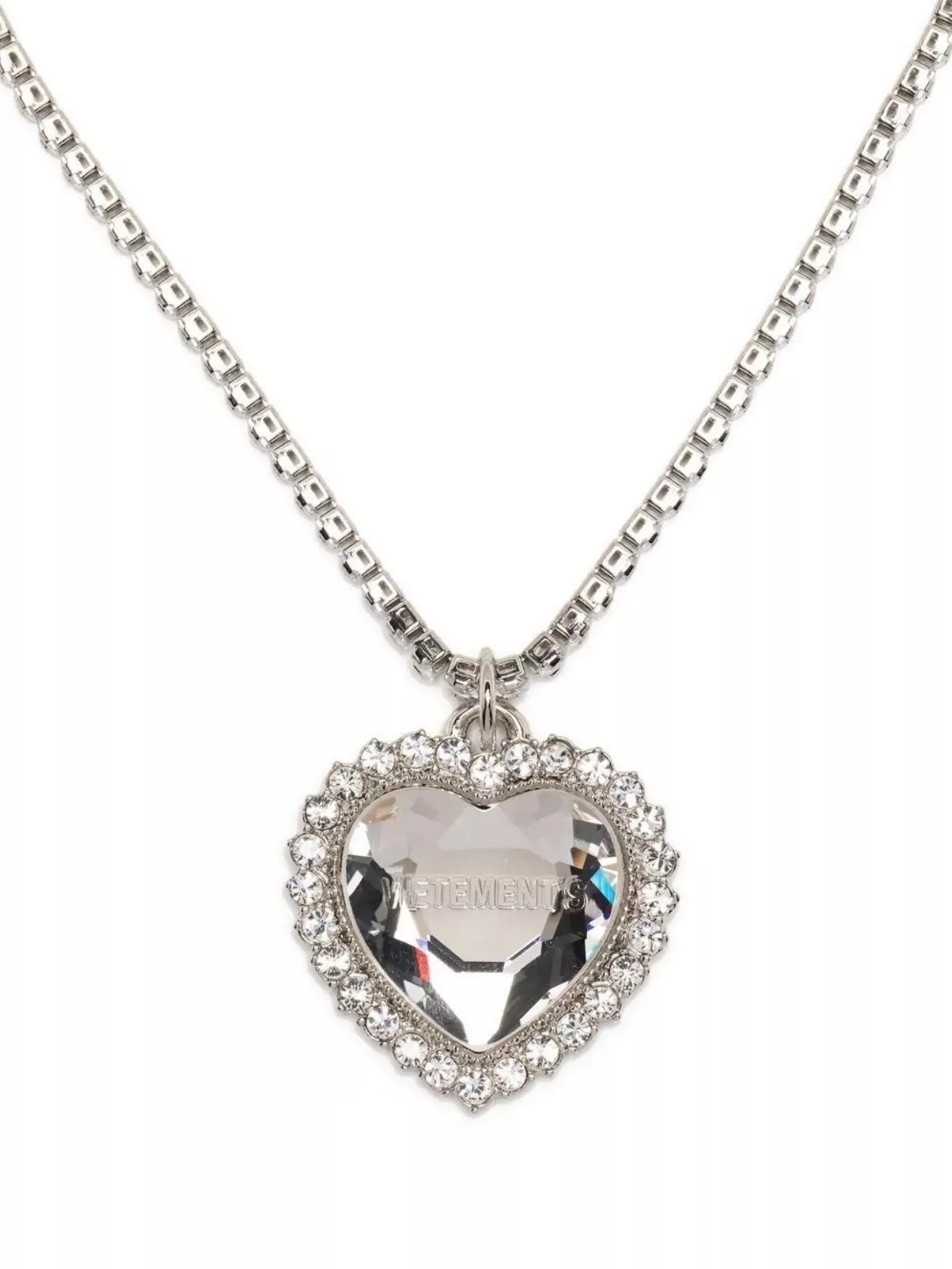 Vetements Heart Pendant Chain Crystal Embellishments