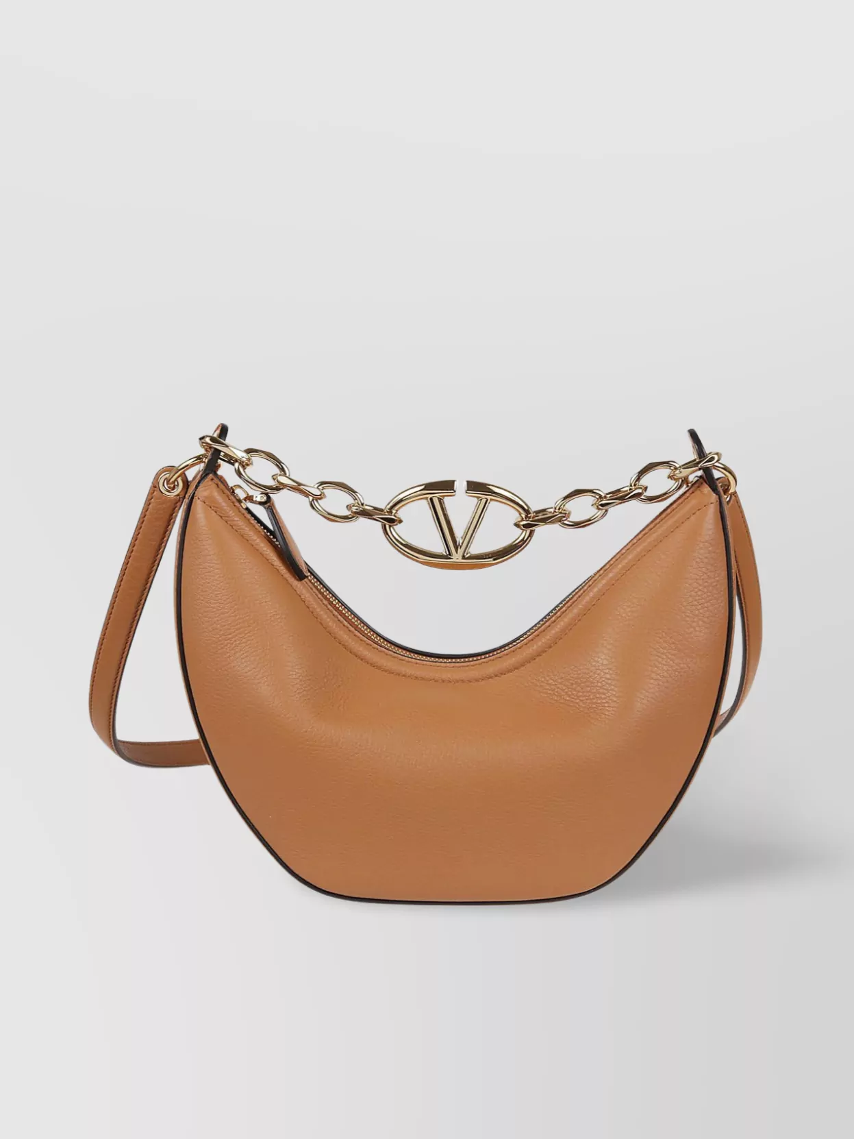 Shop Valentino Compact Vlogo Shoulder Chain Bag In Beige