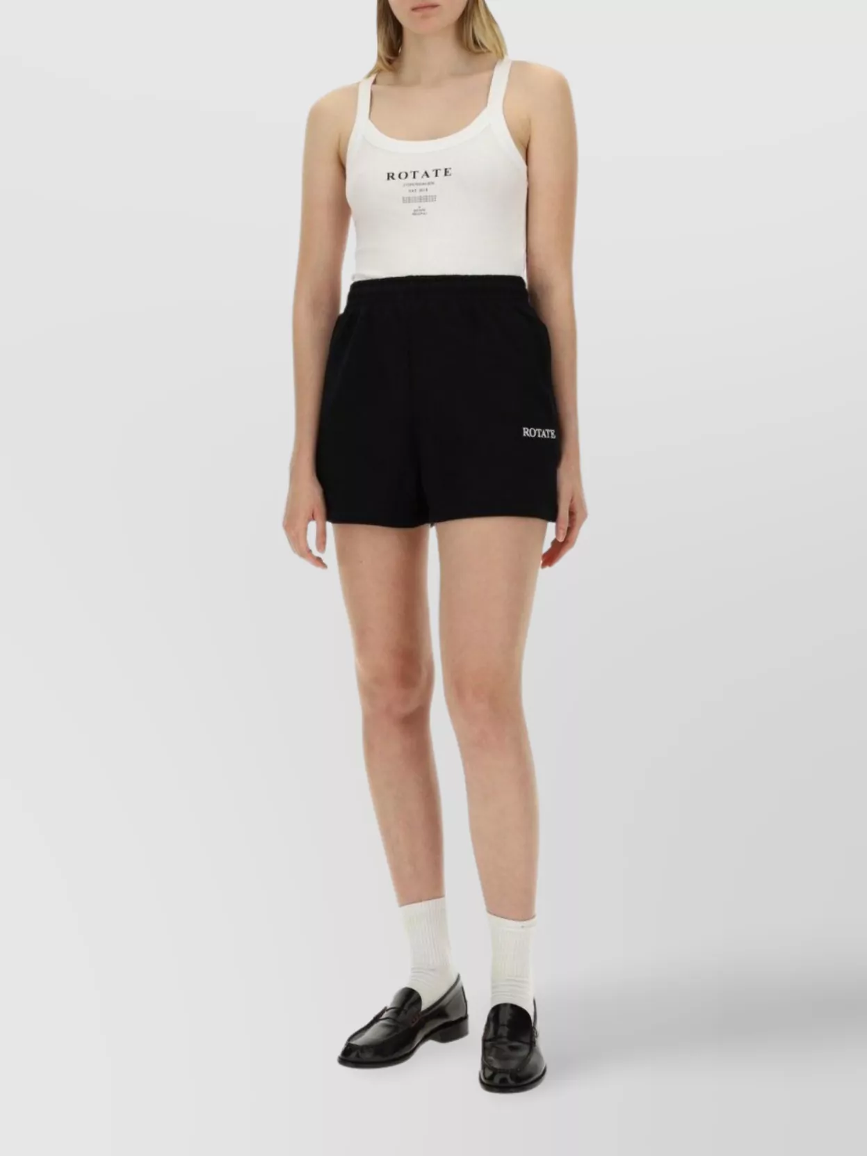 ROTATE BIRGER CHRISTENSEN ELASTIC WAISTBAND HIGH WAIST SHORTS WITH SIDE POCKETS