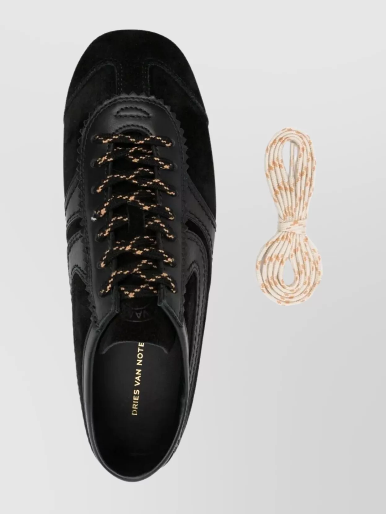 Dries Van Noten Suede Texture Sneakers Featuring Contrast Stitching In Black