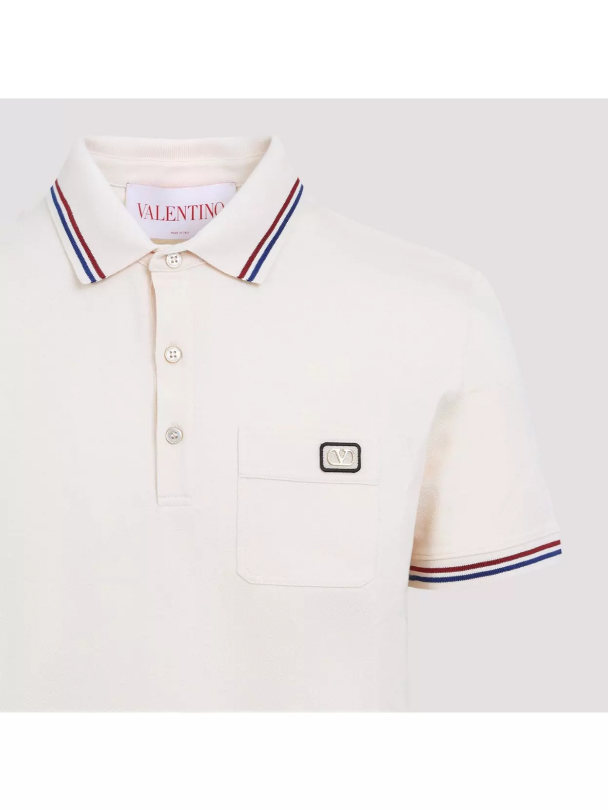 Valentino Cotton Piqué Polo Shirt With V-logo Patch In Neutral