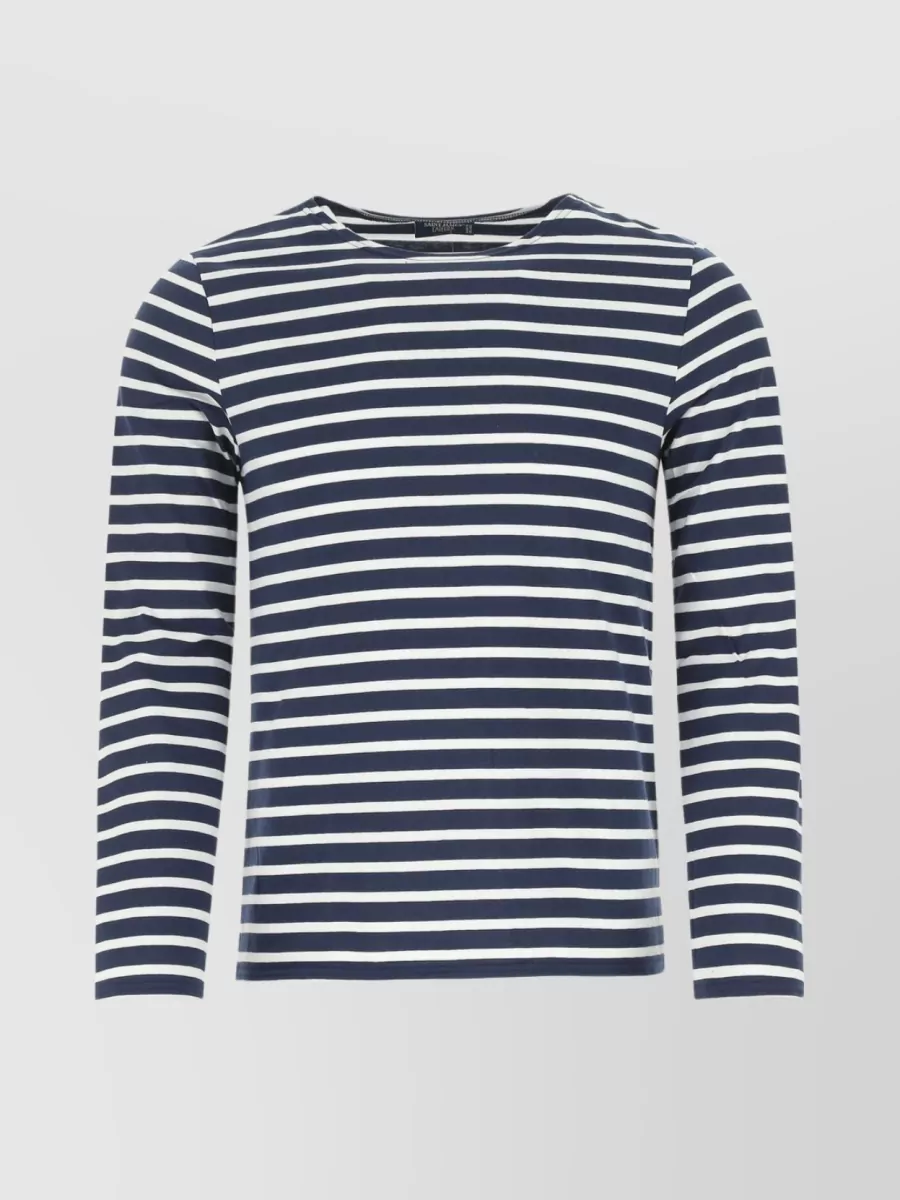 Shop Saint James Striped Embroidered Cotton T-shirt In Blue