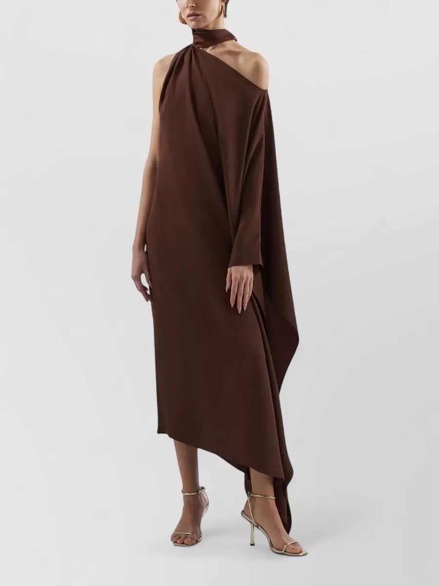 Taller Marmo Atlas Asymmetric Off-Shoulder Gathered Midi Dress