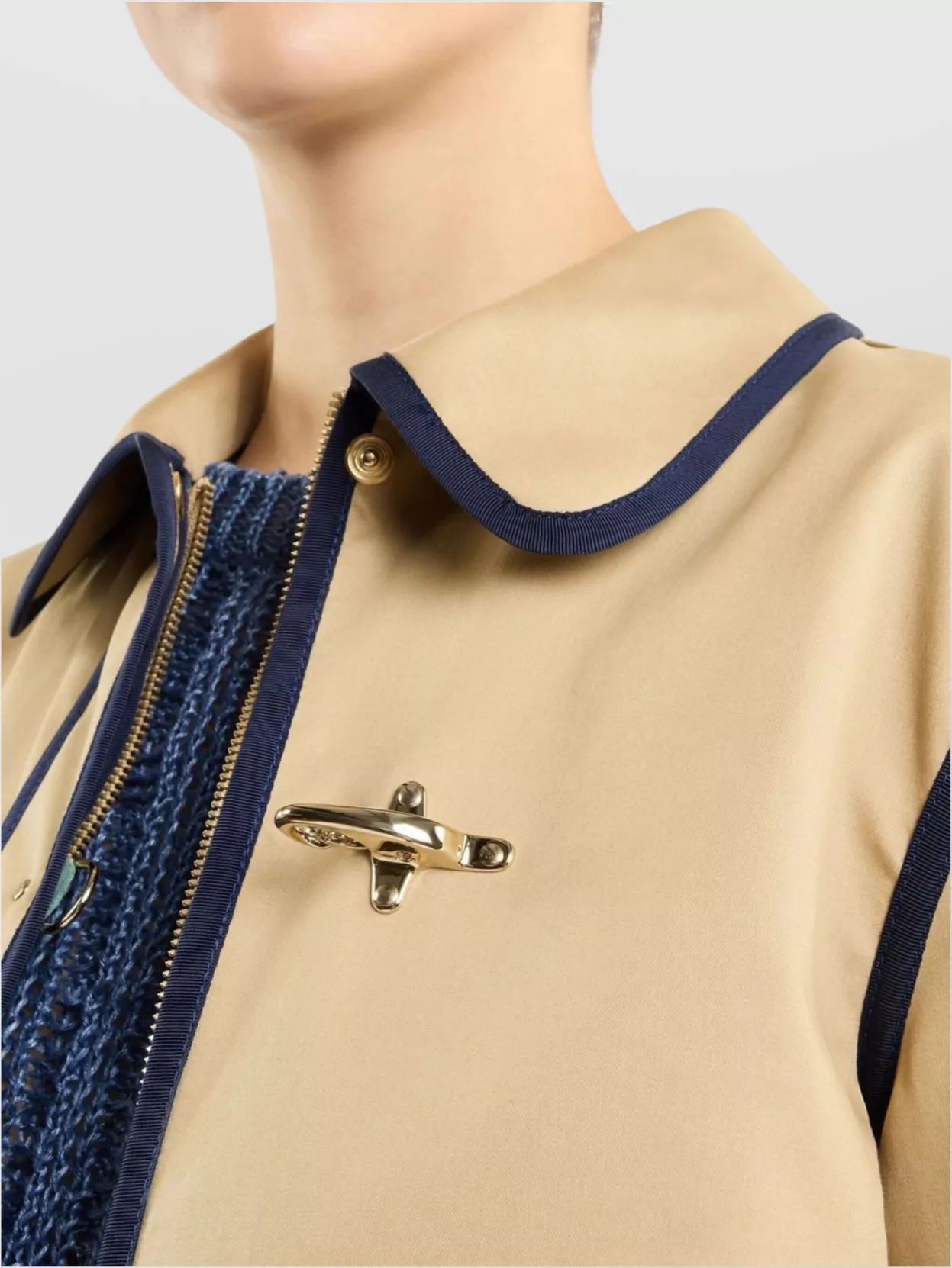 Fay Quilted Hem Coat Contrast Trim Front Pockets
