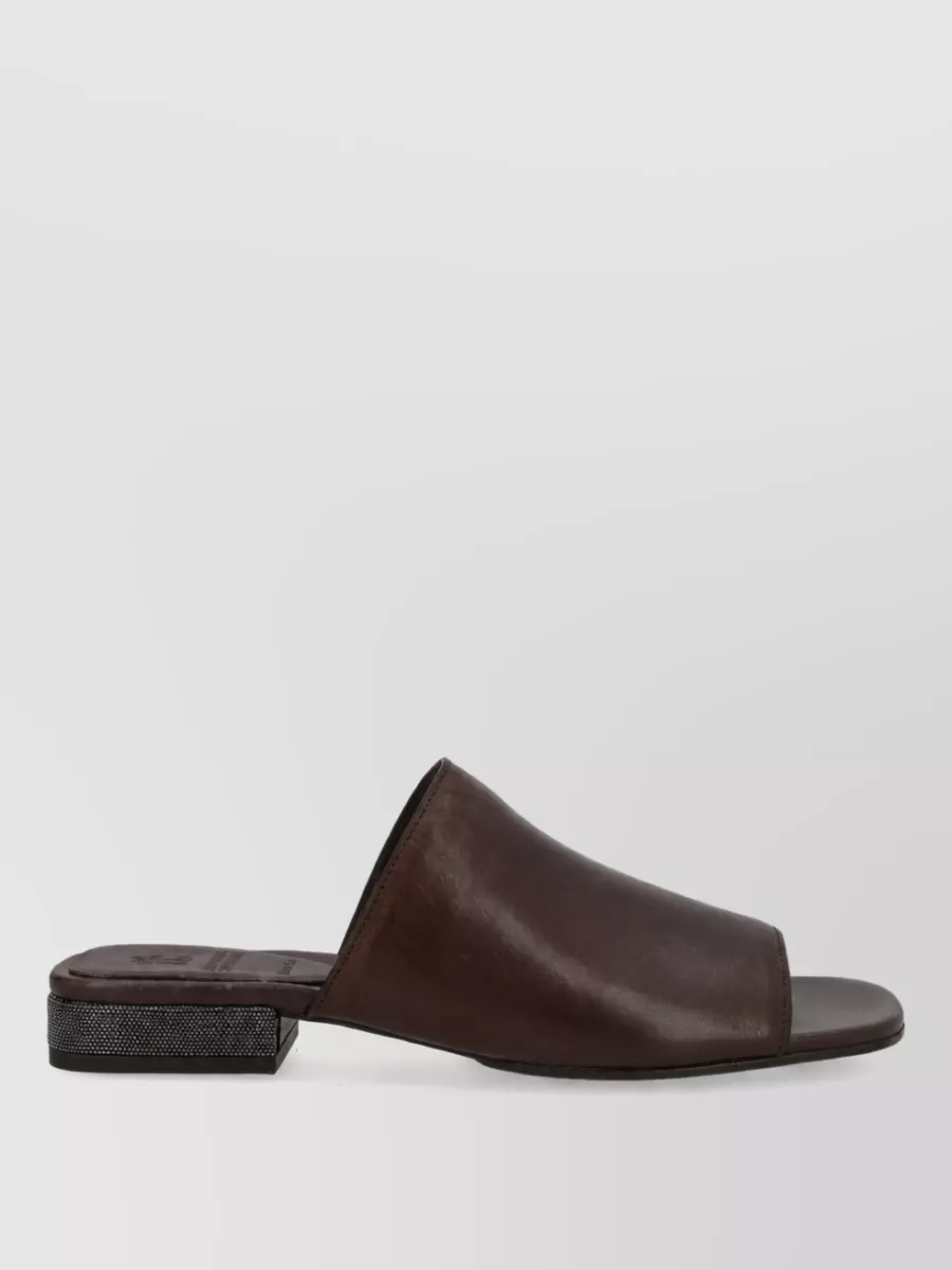 Brunello Cucinelli Leather Mules Open Toe Decorated Heel