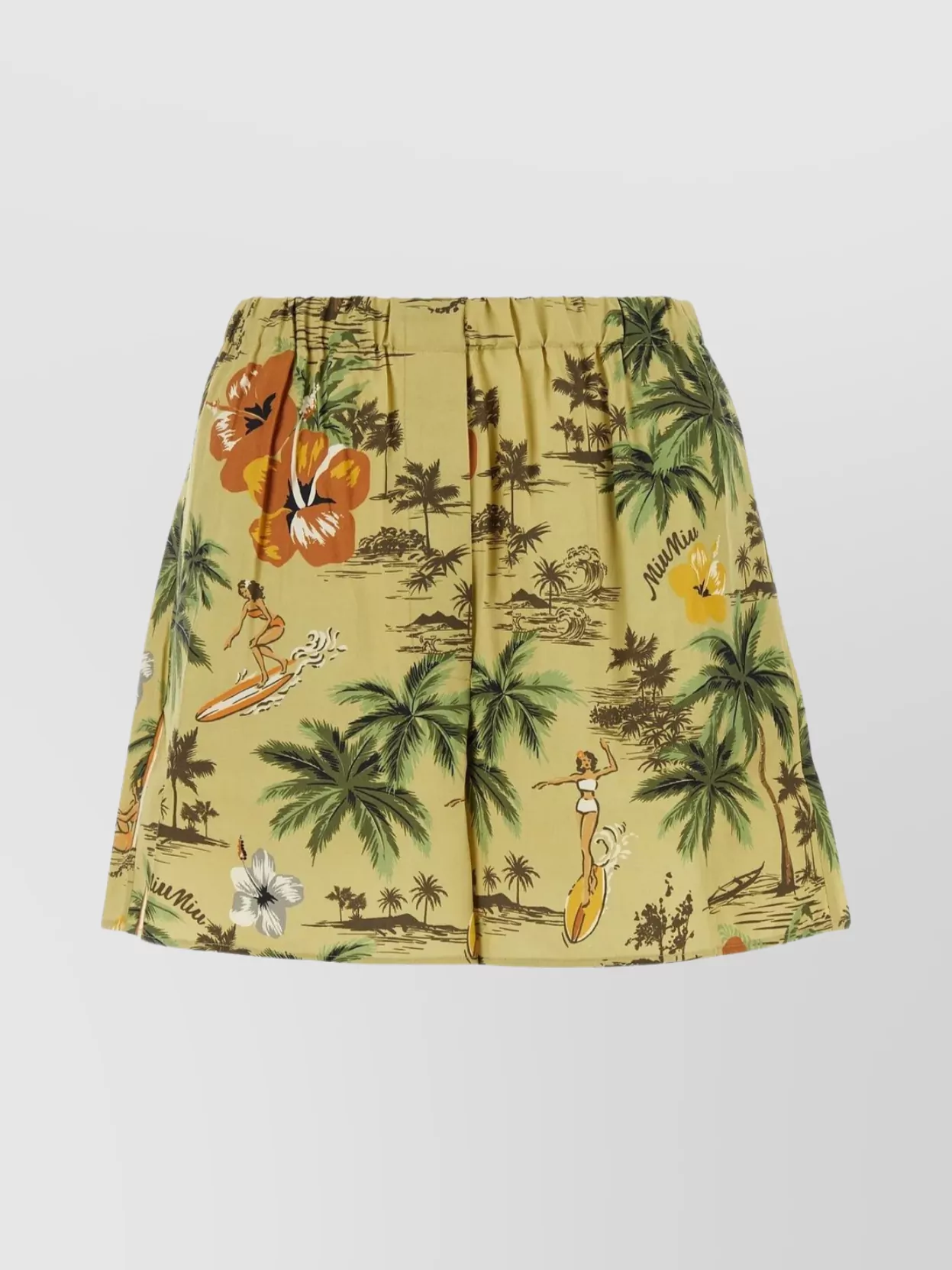 Shop Miu Miu Floral Print Silk Elastic Waist Shorts