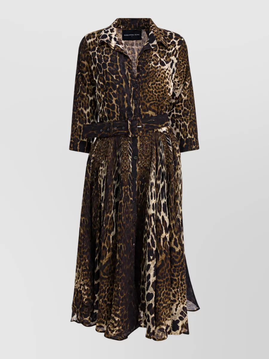 Samantha Sung leopard-print wool midi dress