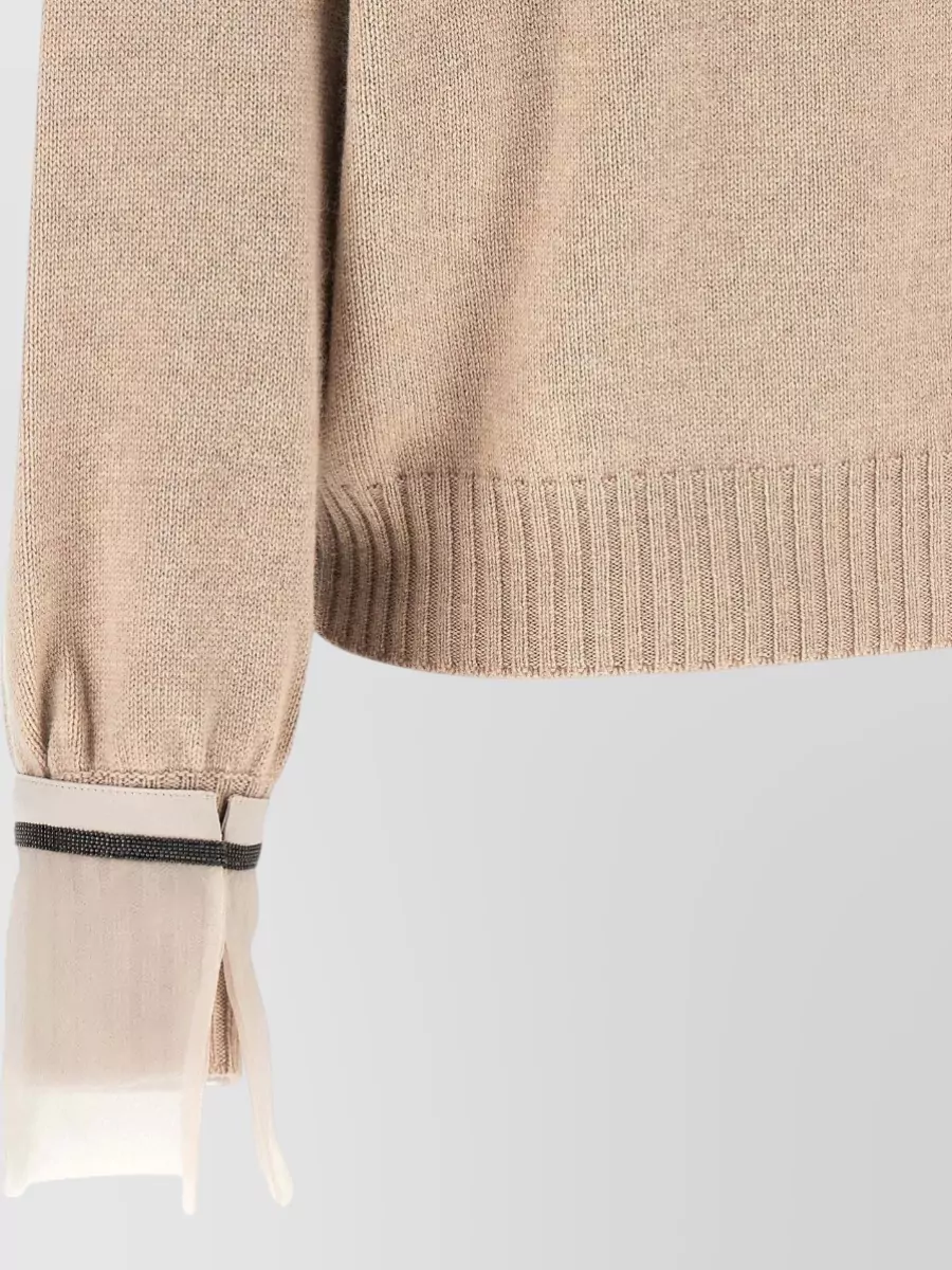 Brunello Cucinelli Cashmere Ribbed Crew Neck Long-Sleeve Sweatshirt