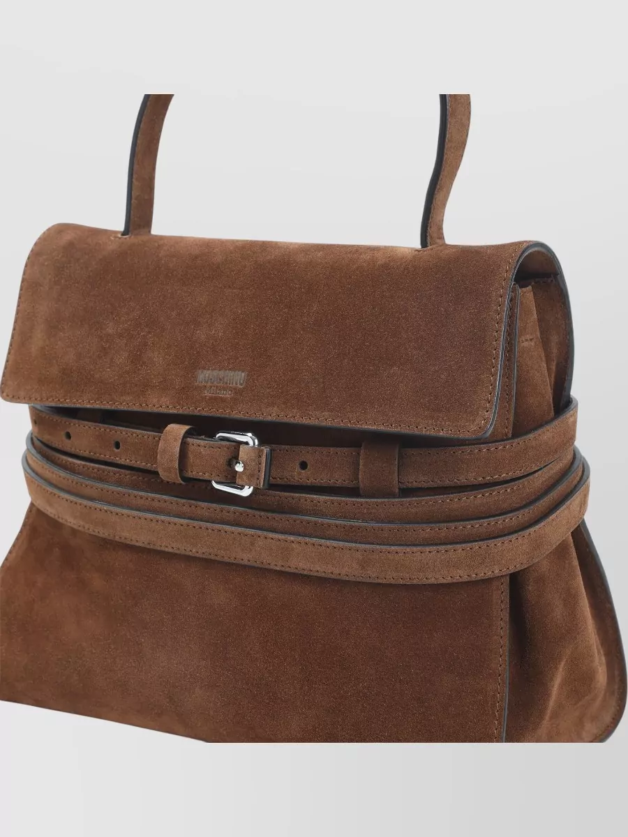 Moschino Suede Leather Top-Handle Shoulder Bag