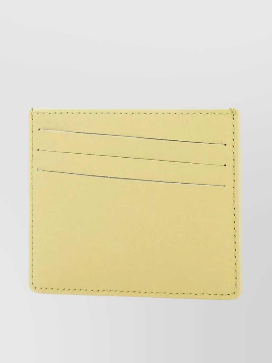Shop Maison Margiela Contrasting Stitchings Leather Card Holder In Yellow