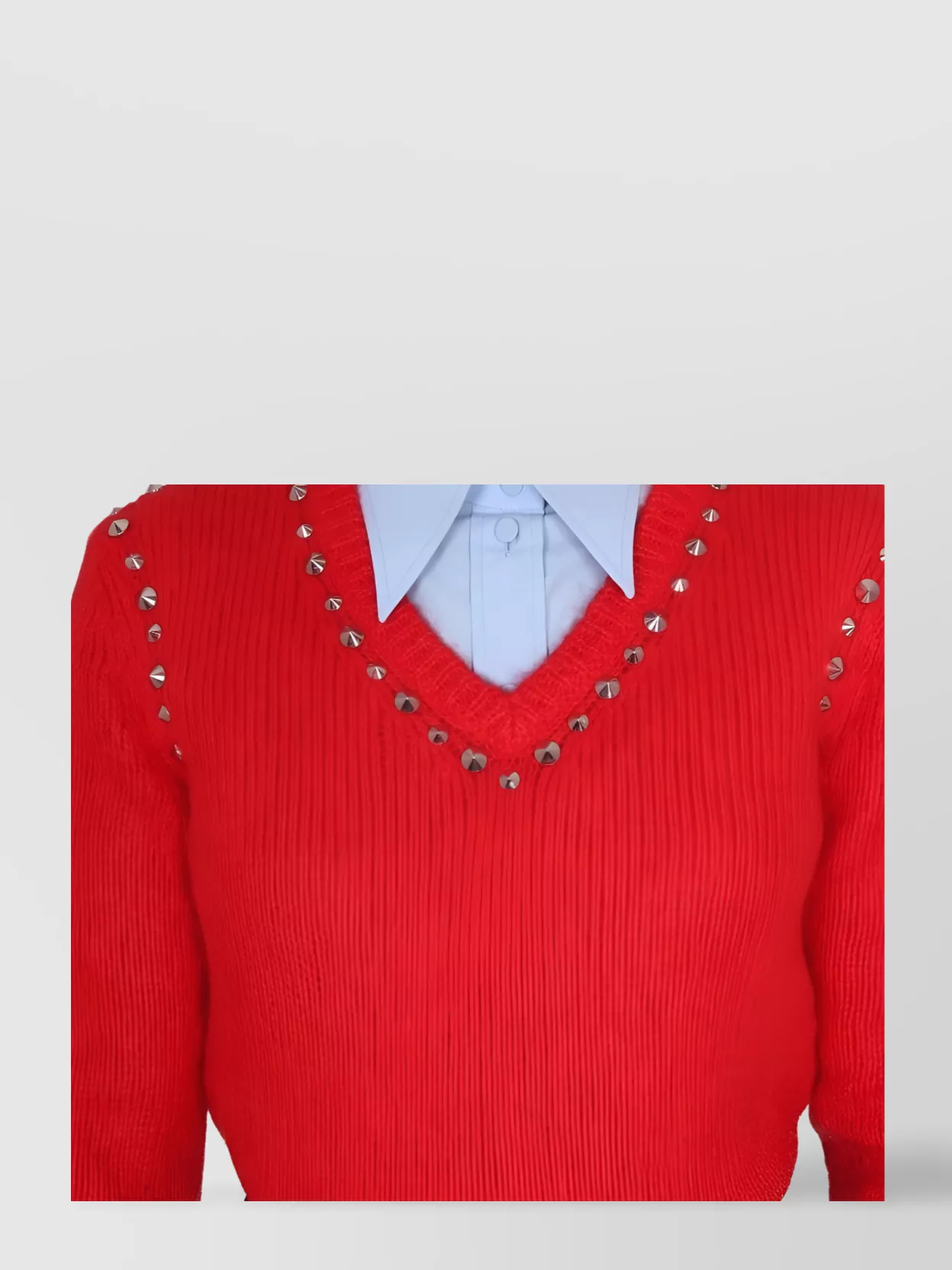 Gucci V-neck Mohair Knit Sweater Stud Embellishments In Red