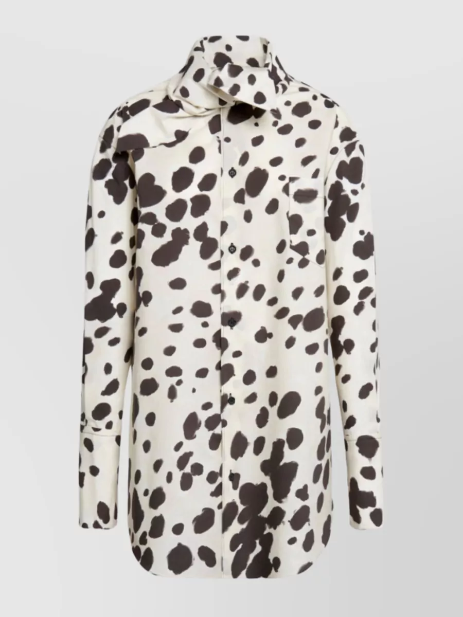 Shop Marni Poplin Long Shirt With Pop Dot Print In Brown