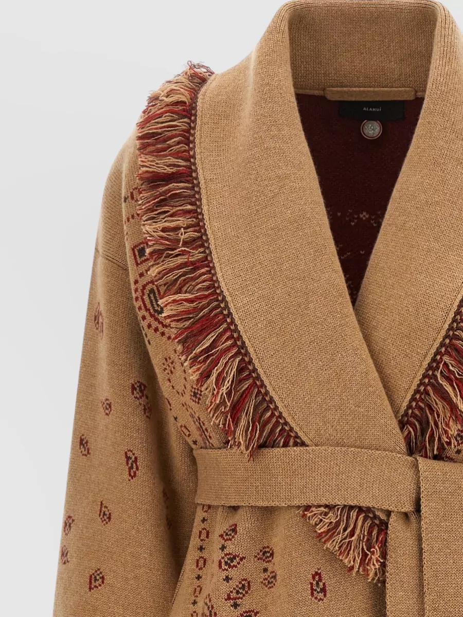 Alanui Cashmere Bandana Jacquard Fringed Belted Oversized Cardigan