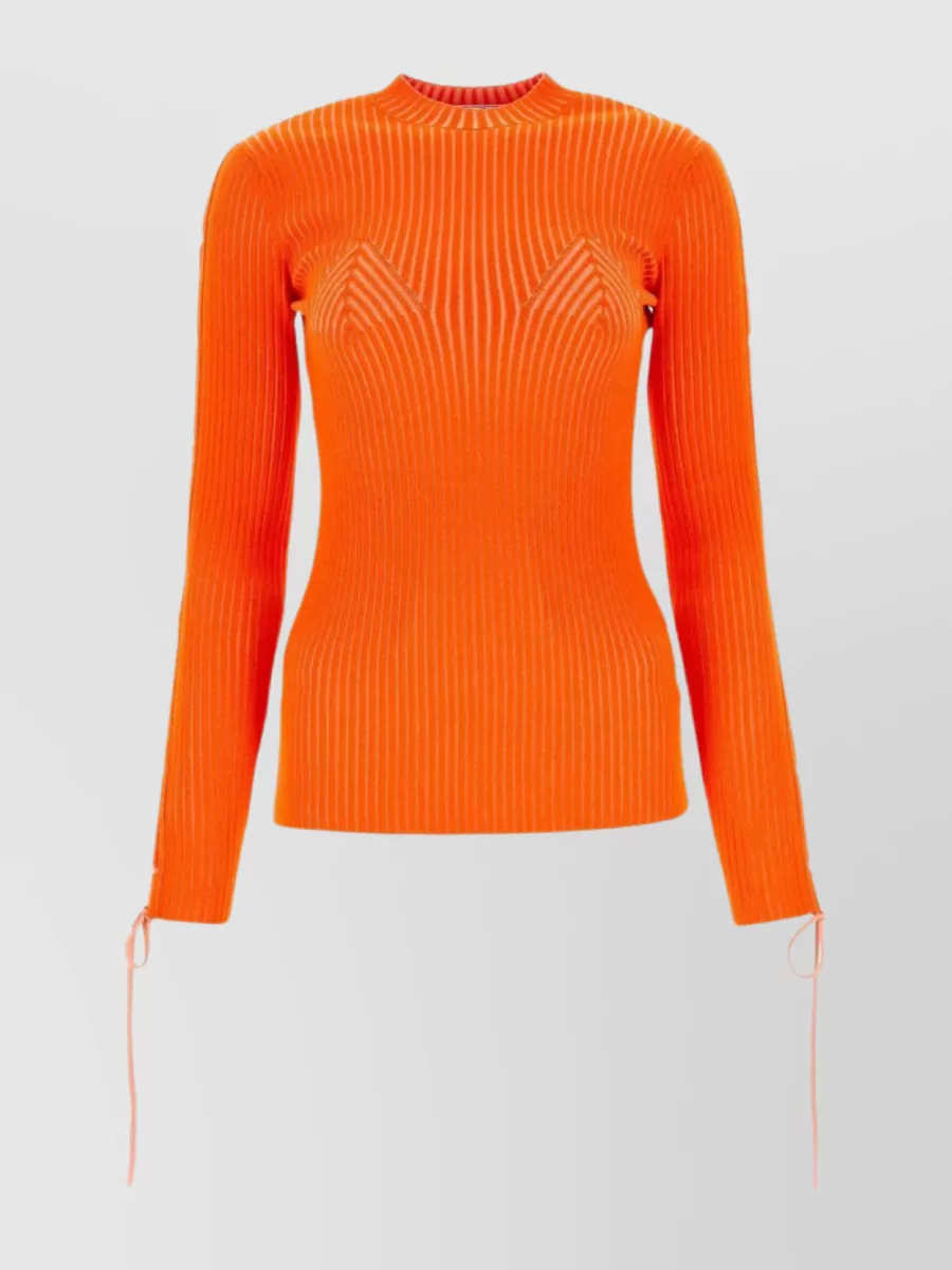 Shop Off-white Ribbed Crew-neck Top With Cut-out Sleeves In Orange