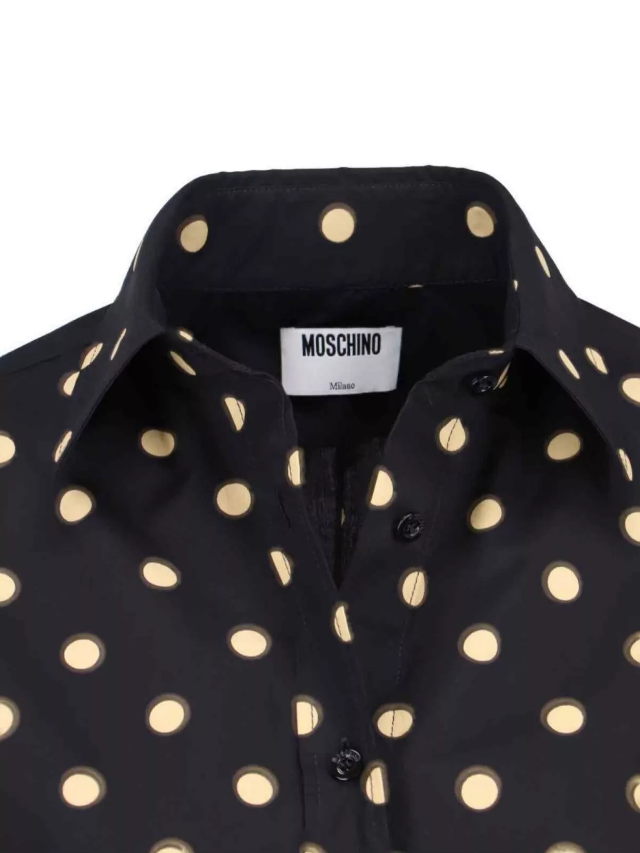 Moschino Long Sleeve Polka Dot Collared Top In Black