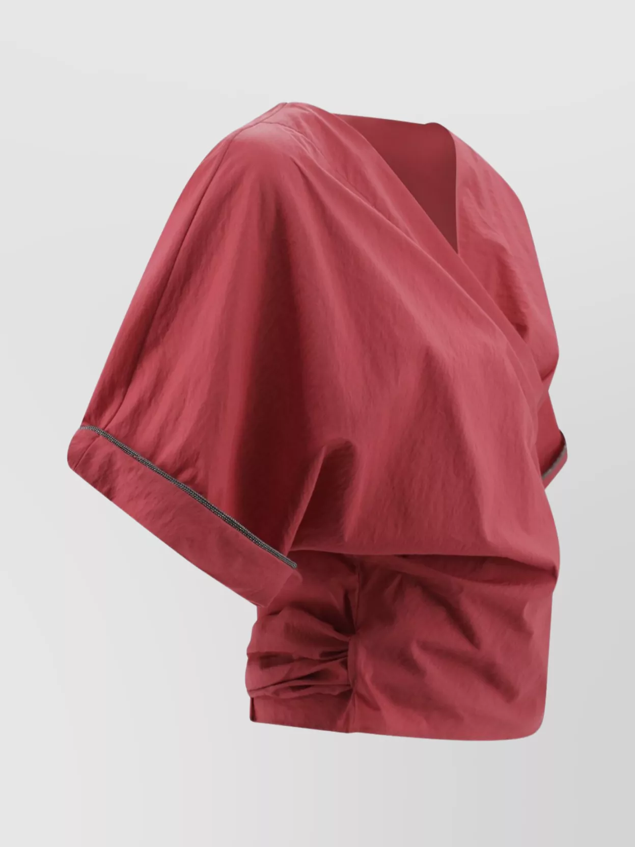 Brunello Cucinelli Red Shirt With V-neck And Monili Detail In Cotton Woman