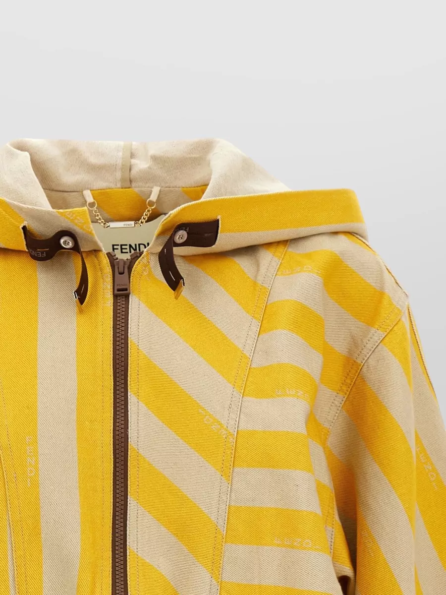Fendi Striped Cropped Hooded Single-Breasted Jacket