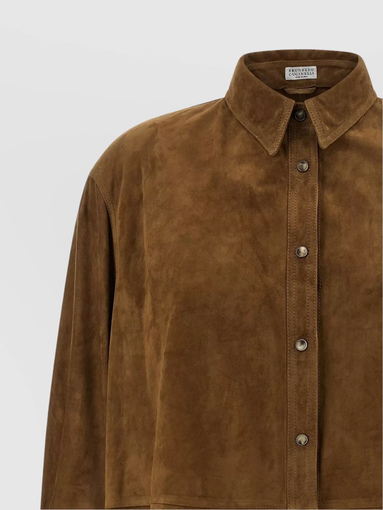 Brunello Cucinelli Long Sleeve Suede Shirt With Curved Hem